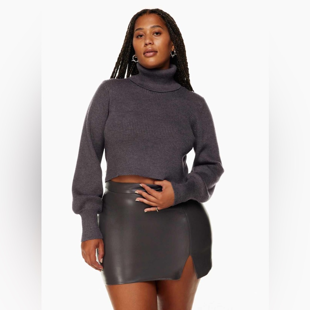 Aritzia Wilfred Rebecca Crop Merino wool Lantern Sleeve turtleneck sweater